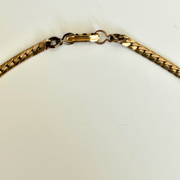 Vintage Gold Filled Floral Necklace — Turquoise Crystal Accents — Signed - Picture 6 of 9